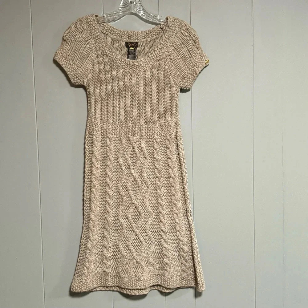 DEX Short Sleeve Sweater Dress Acrylic / Wool Blend Oatmeal Beige Size XS